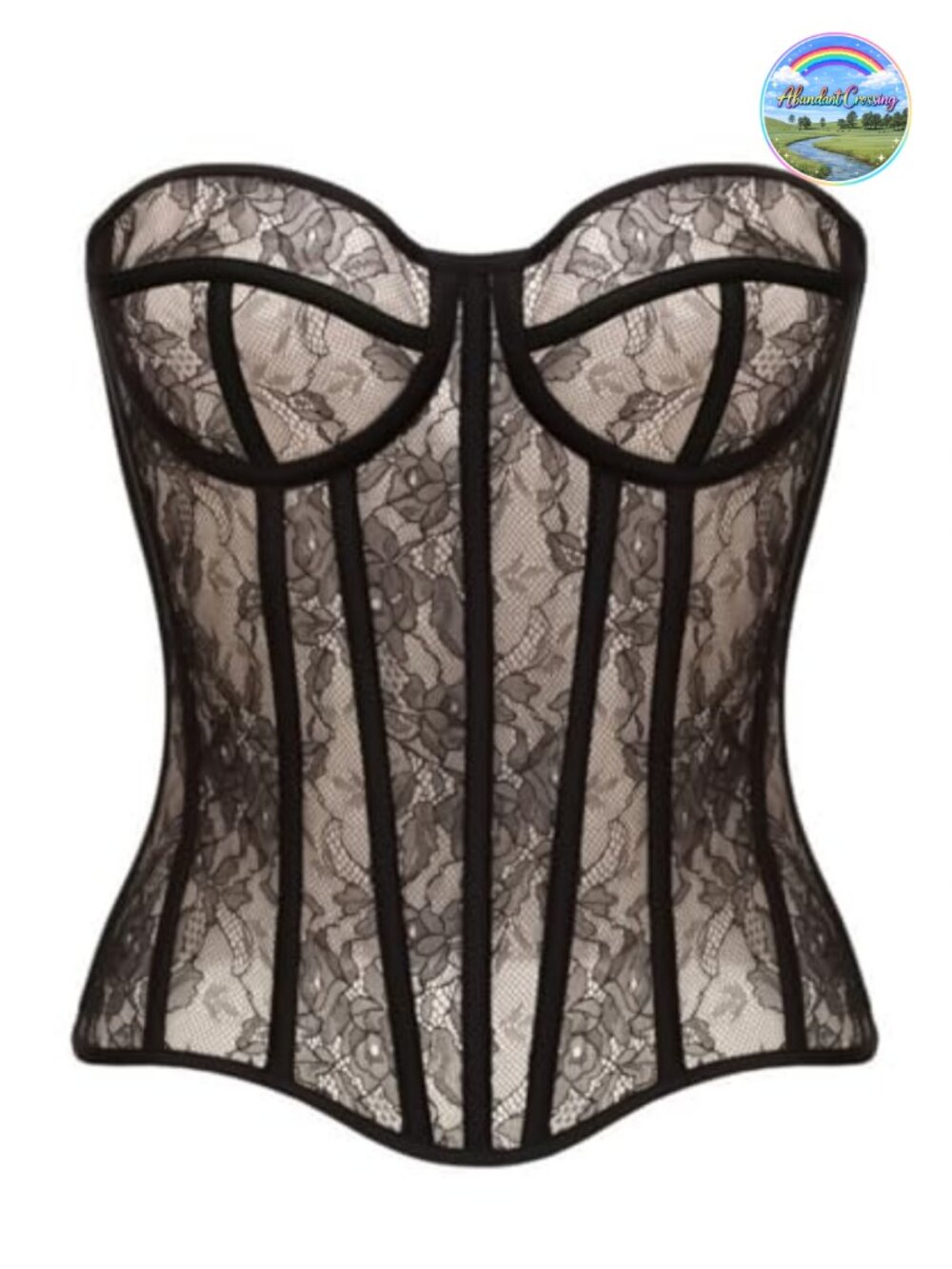 Mesh Lace Overbust Corset Top Steel Boned Lace Up Waist Cincher